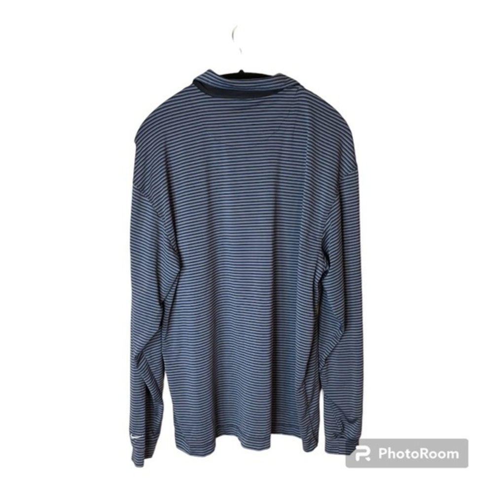 Nike Dri-Fit UV Long Sleeve Golf Striped Polo Tan Blue Black Size Large - Picture 2 of 9